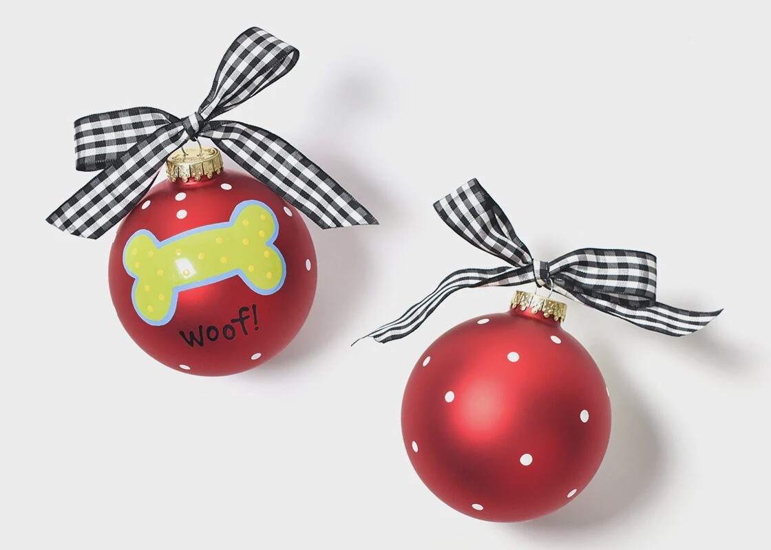 Woof Dog Bone Glass Ornament