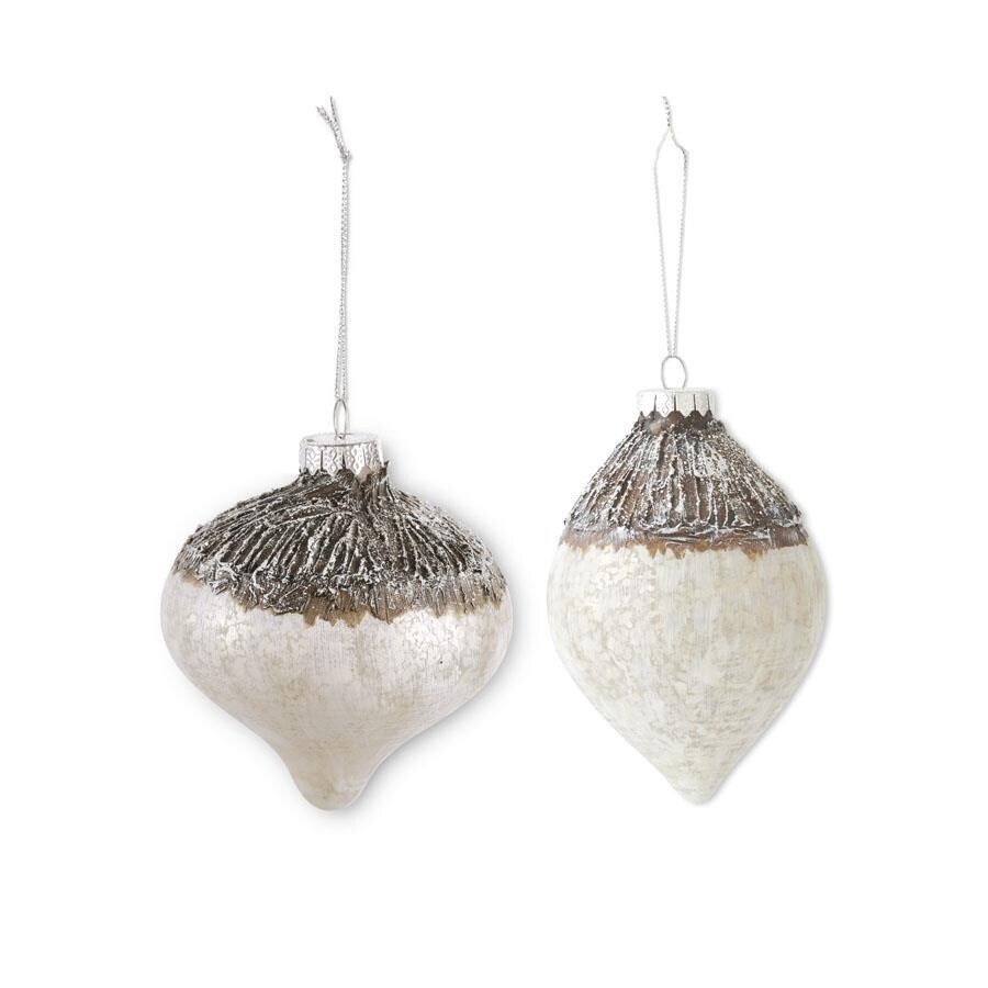 Glass Birch Bark Onion and Teardrop Ornaments
