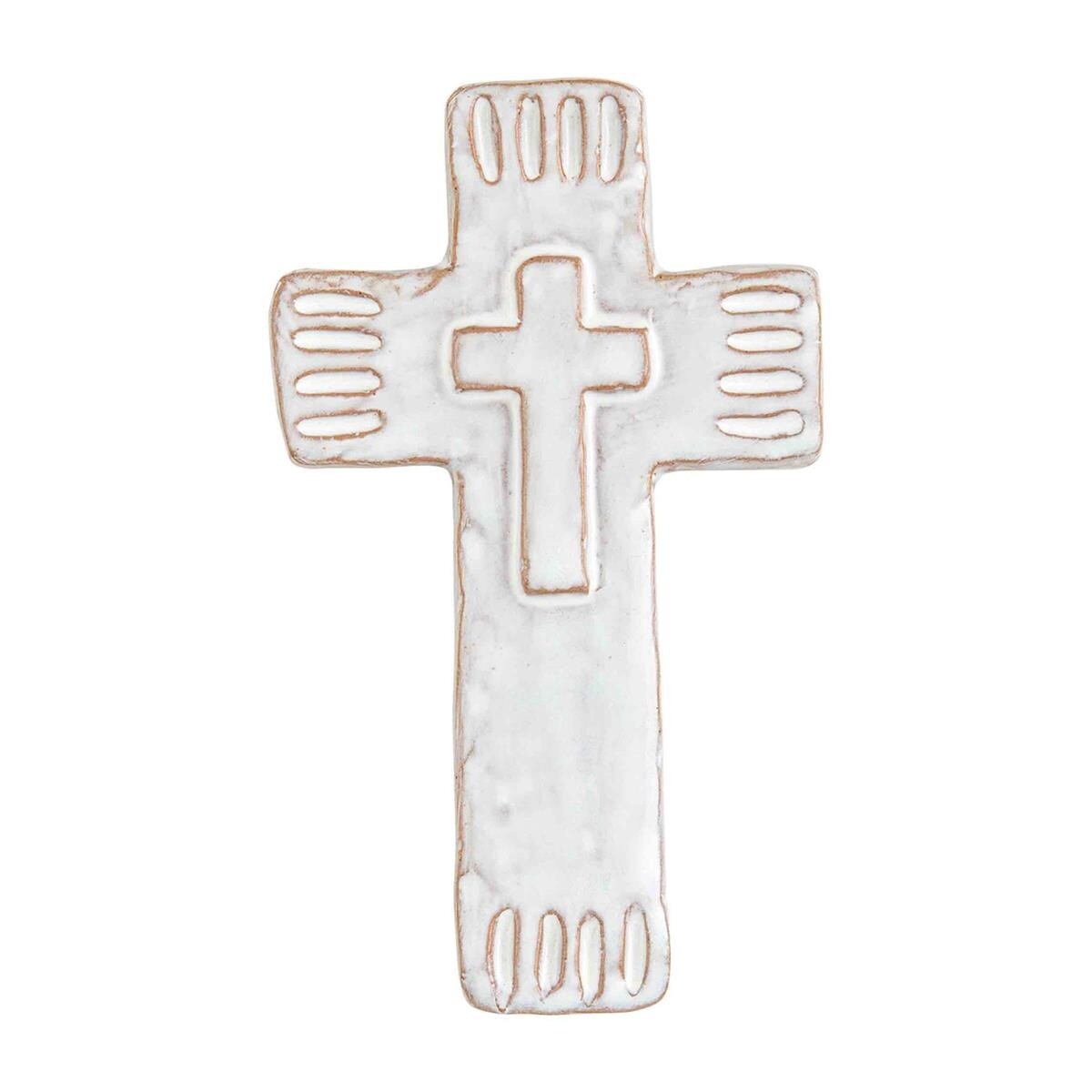 White Stoneware Cross Sitters, Size: Small