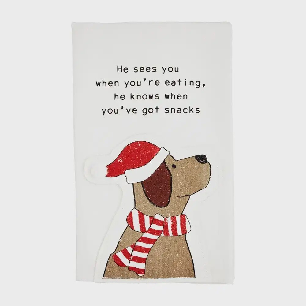 Christmas Dog Applique Towels, Description: He Sees You
