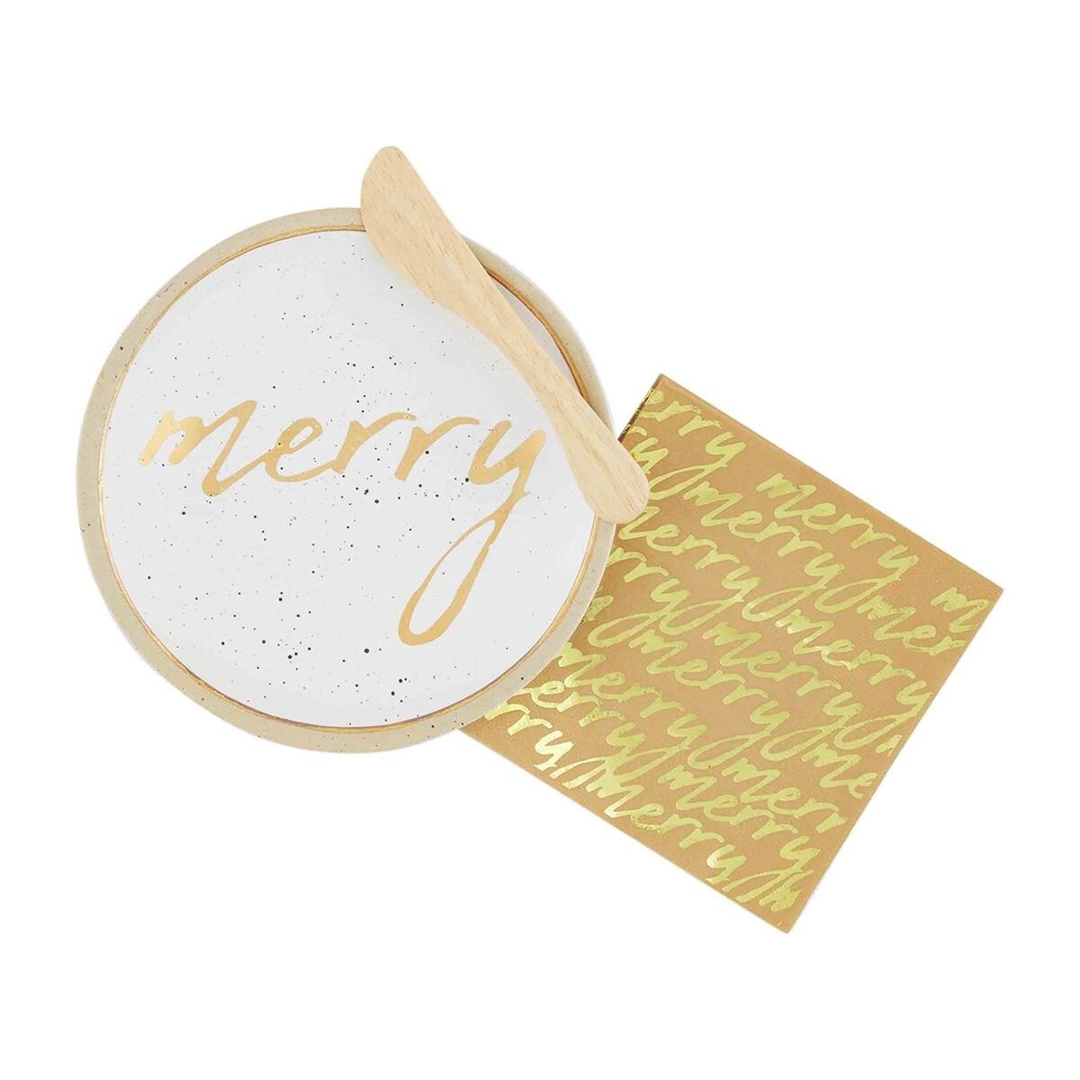 Gold Christmas Appetizer Set, Description: Merry