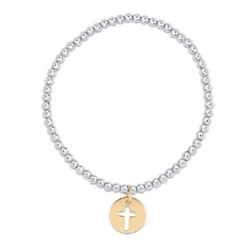 Sterling Mixed Metal 3mm Bead Bracelet - Blessed Gold Disc