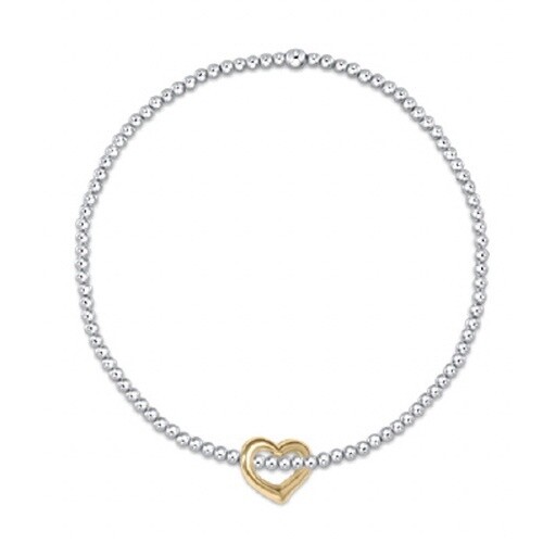 Sterling Mixed Metal 2.5mm Bead Bracelet - Love Gold Charm