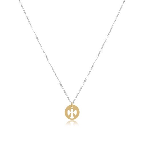 16&quot; Necklace Sterling Mixed Metal - Guardian Angel Gold Disc