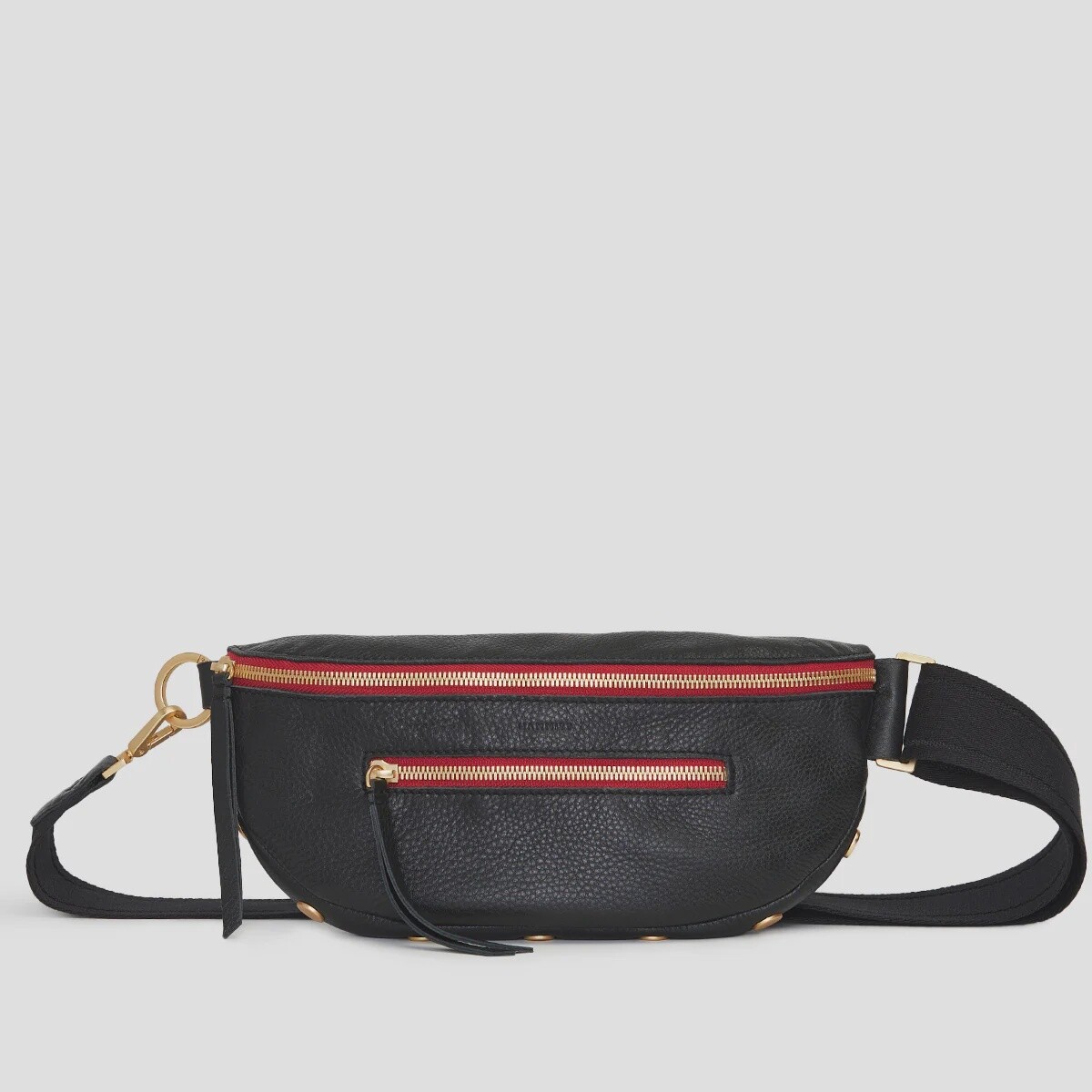 Charles Leather Belt Bag - Black/Brushed Gold Red Zip