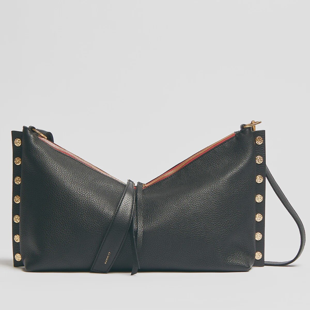 Mr. G Shoulder Bag - Black/Brushed Gold Hammered Red Zip