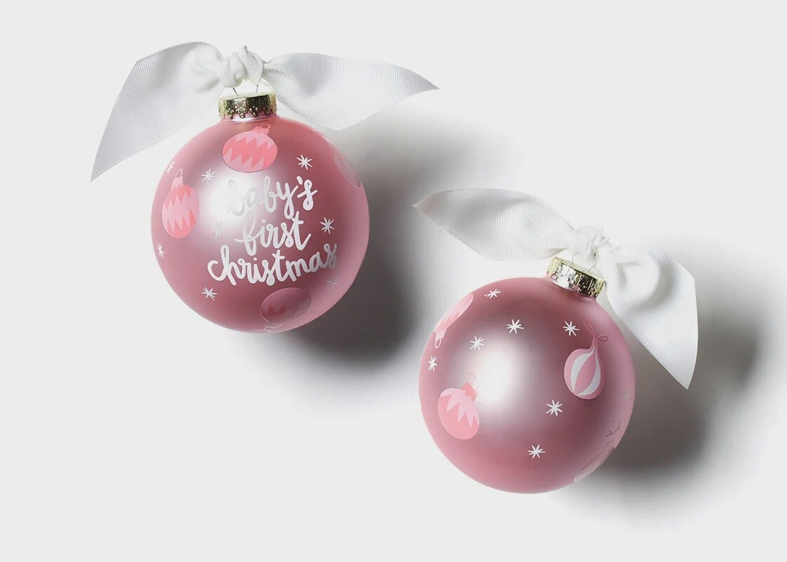 Pink Baby&#39;s First Christmas Glass Ornament