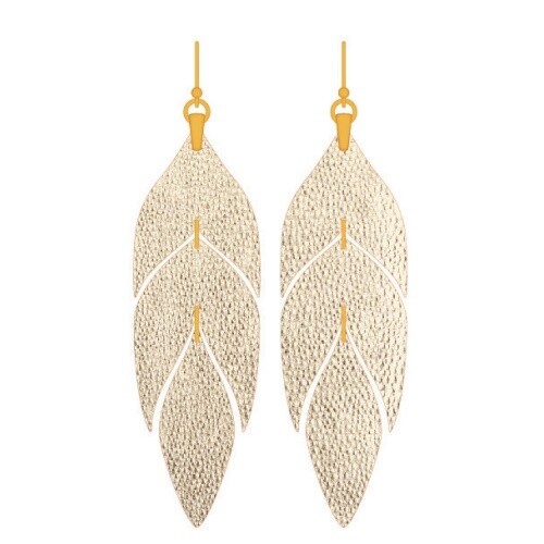 Leaf Leather Earrings Gold
