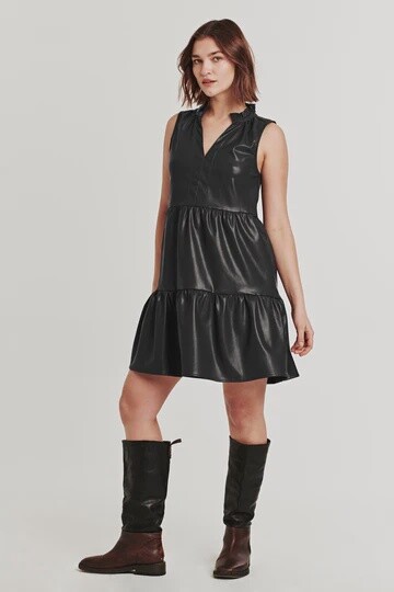 HELENA SLEEVELESS DRESS BLACK VEGAN LEATHER