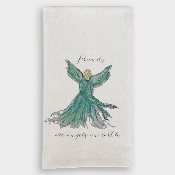 Turquoise Angel with Friends Are Angels Tea Towel