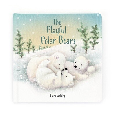 The Playful Polar Bears hardback picture book by Jellycat displayed against a white background, showing the front cover with illustrated polar bear characters.