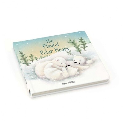Jellycat The Playful Polar Bears hardback picture book displayed on a surface with a warm, inviting background