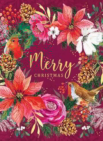 Boxed Cards-, Description: RED POINSETTIA WREATH BOXED