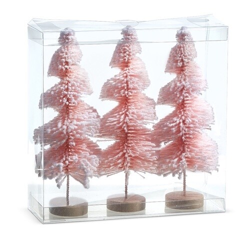 9&quot; Pink Snowy Bottle Brush Trees