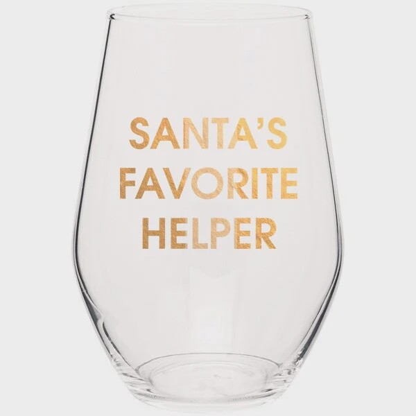 Santa&#39;s Favorite Helper Gold Foil Wine Glass