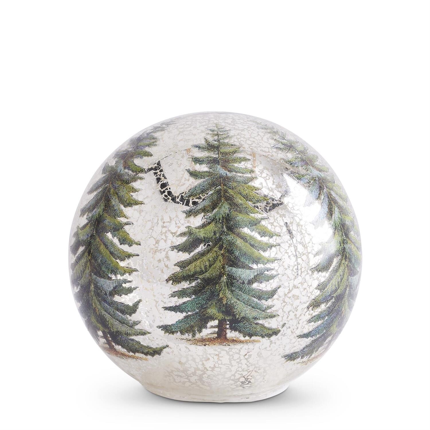 LED Gold Mercury Glass Tabletop Globes with Pine Tree, Size: 5 Inch
