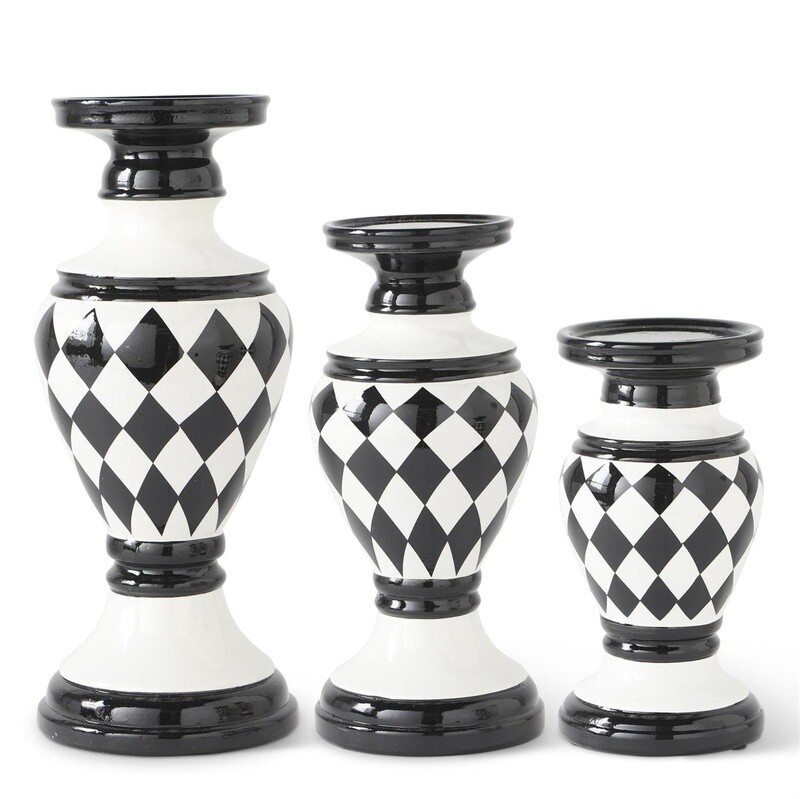 Black &amp; White Harlequin Ceramic Candleholder