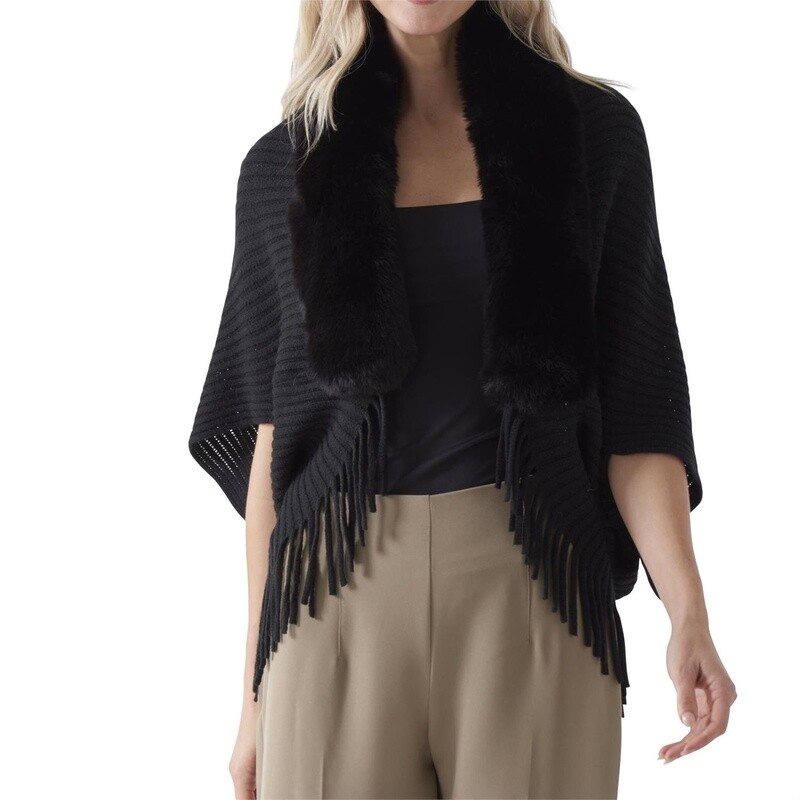 Fur Cape Shrug, Colour: Black