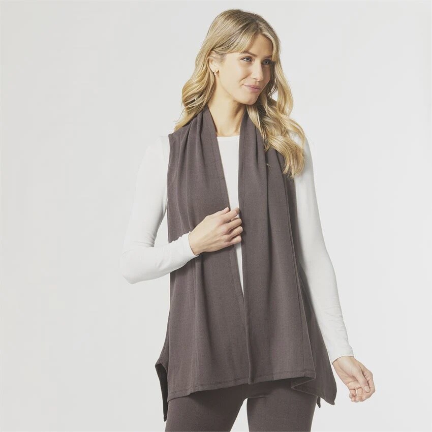 Weekend Brushed Drape Vest - Brown