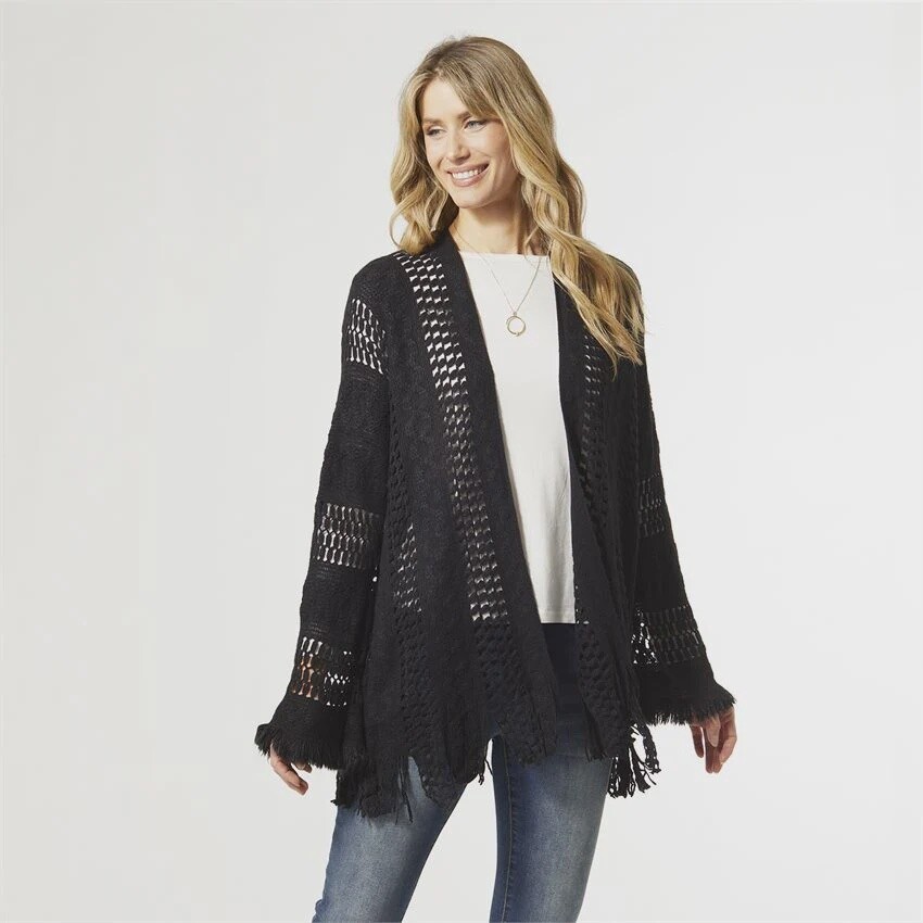 Sonia Crochet Cardigan with Fringe - Black