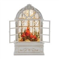 White Led Snow Globe w/Cardinals 9”H