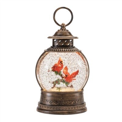 LED Snow Globe w/Cardinals 8”H