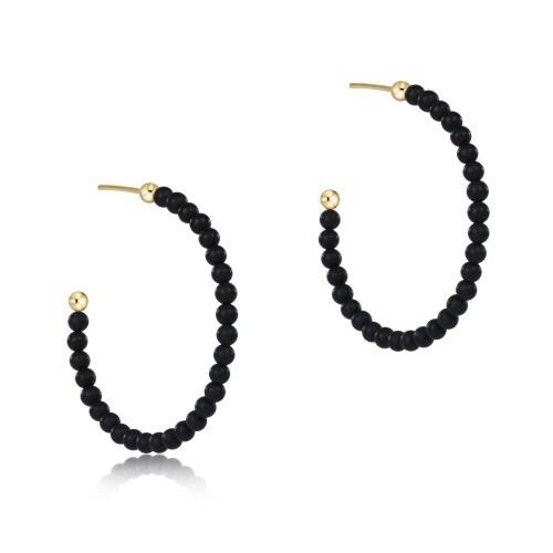 Beaded Gemstone 1.25&quot; Post Hoop - 3mm Matte Onyx