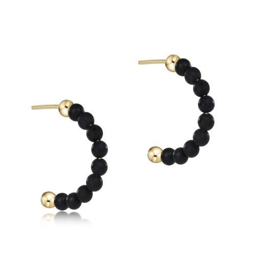 Beaded Gemstone 1&quot; Post Hoop - 3mm Matte Onyx