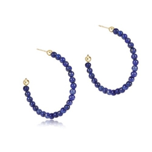 Beaded Gemstone 1.25&quot; Post Hoop - 3mm Lapis