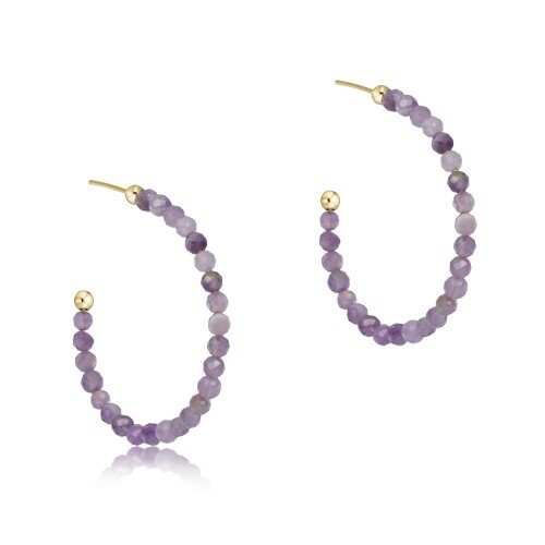 Beaded Gemstone 1.25&quot; Post Hoop - 3mm Amethyst
