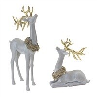 White Resin Deer w/ Gold Wreath