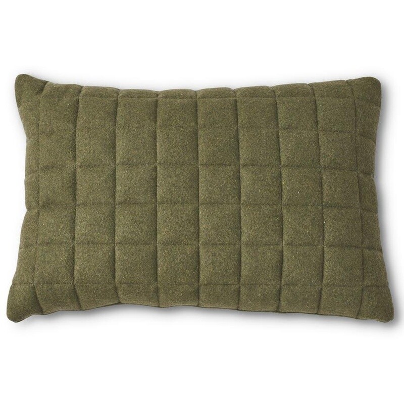 23 Inch Quilted Rectangular Olive Green Wool Pillow