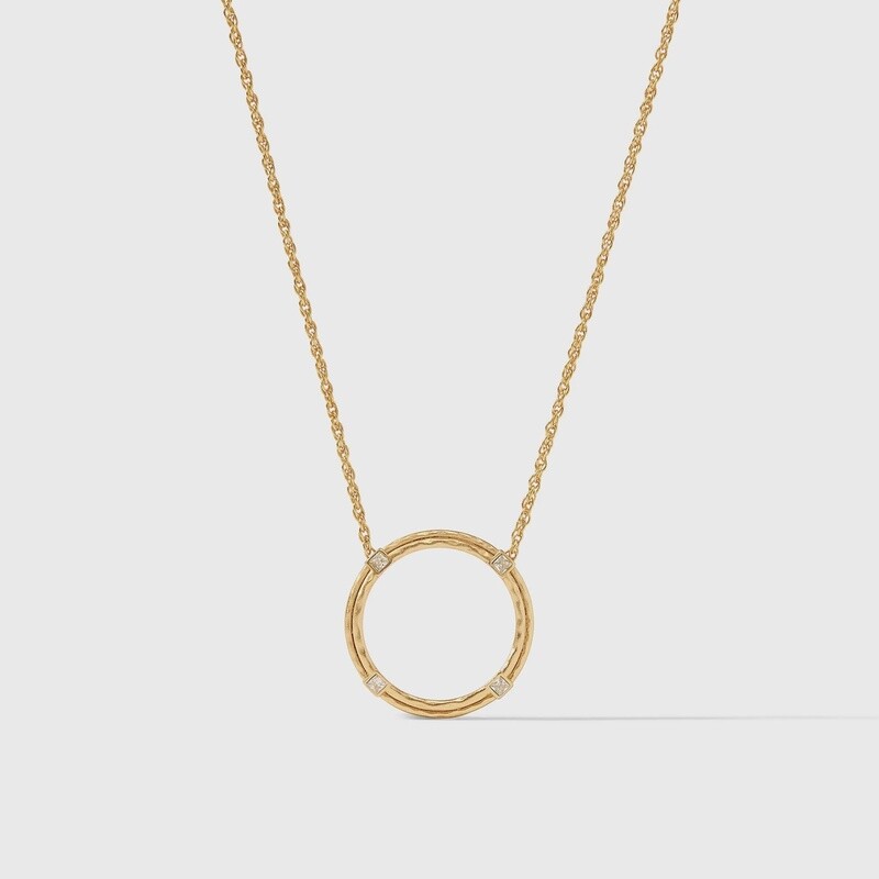 Julie Vos Astor pendant necklace with cubic zirconia stone on adjustable rope chain, displayed on neutral background