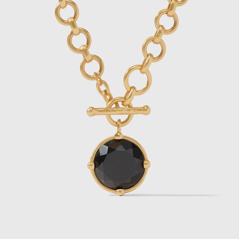 Julie Vos Honeybee Demi reversible pendant necklace in 24k gold with citrine stone, worn in a lifestyle setting
