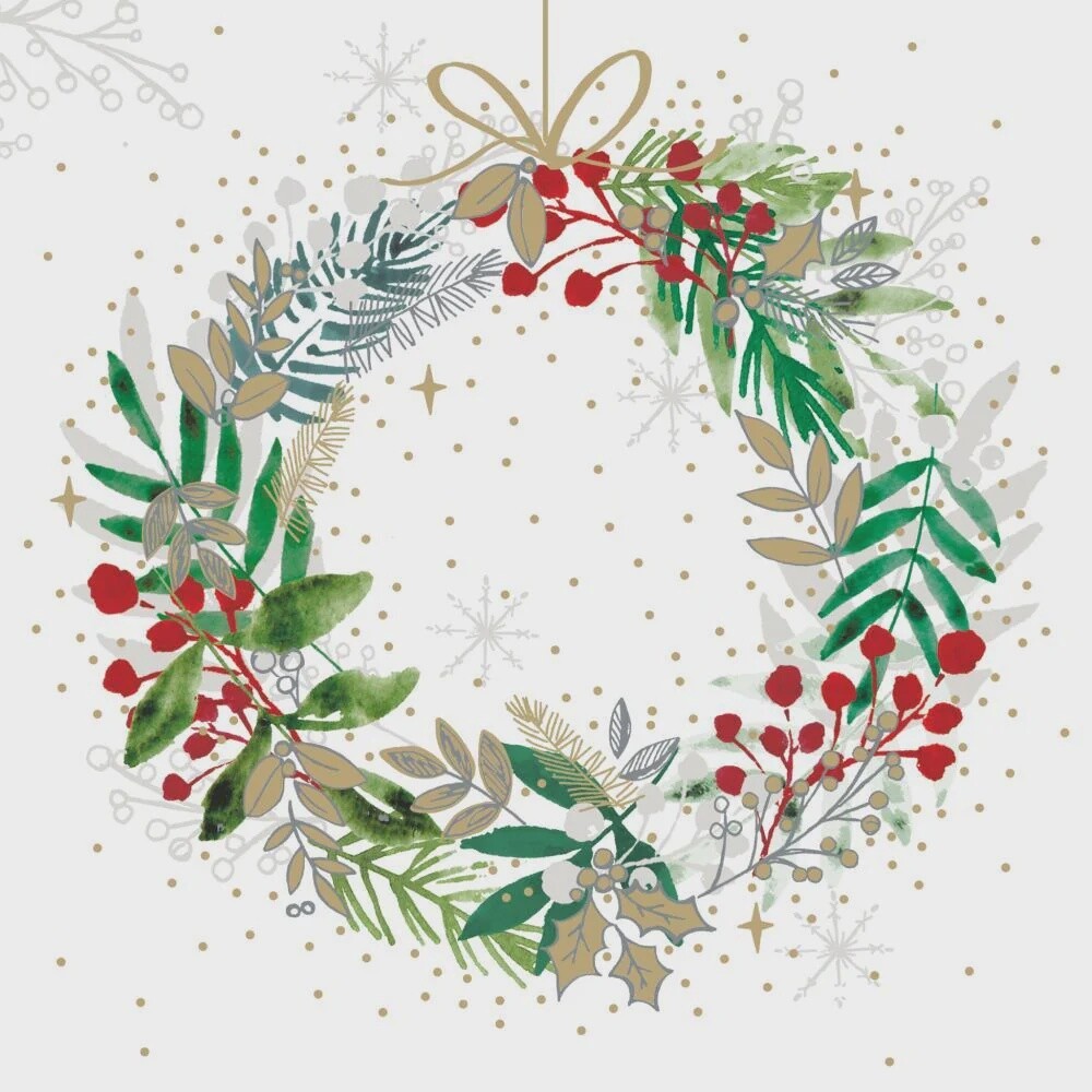 Festive Wreath beverage napkin
