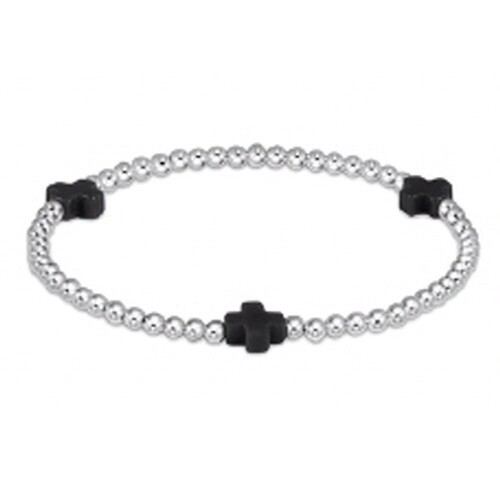 Extends - Signature Cross Sterling Pattern 3mm Bead Bracelet - Onyx