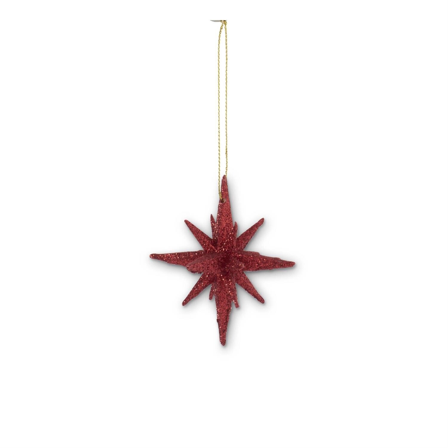 2 Inch 9 Point Glitter Star Ornament, Colour: Red