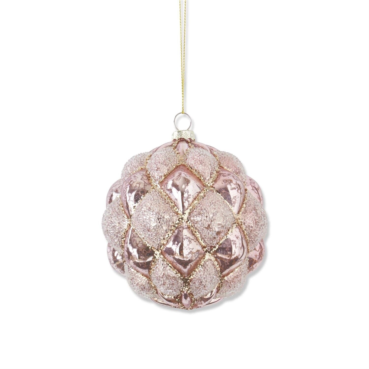 4.5 Inch Beaded Pink Mercury Glass Teardrop Hobnail Ornament