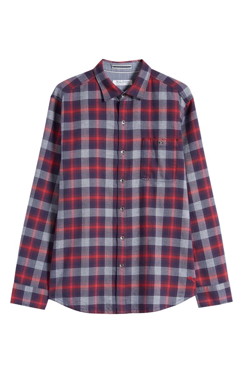 Canyon Beach Cozy Check Flannel Button-Up Shirt - Pinot Noir, Size: Medium