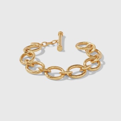 Julie Vos Catalina Demi bracelet in 24K gold with hammered link design and toggle closure, photographed on white background