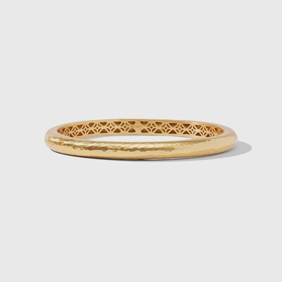 Julie Vos Havana gold bangle with 24K plate finish and hammered piercework detail on white background