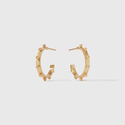Julie Vos SoHo studded bead hoop earrings in 24K gold plate, worn in a lifestyle setting