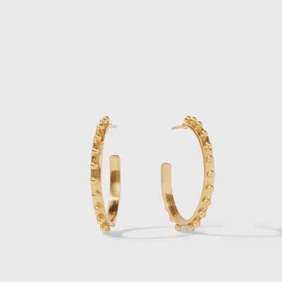 Julie Vos SoHo studded bead hoop earrings in 24K gold plate, displayed against a neutral studio background