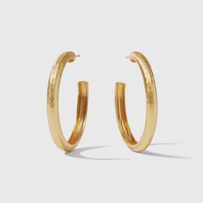 Julie Vos Havana hoop earrings in 24k gold plate with hand-hammered texture, displayed against a neutral studio background
