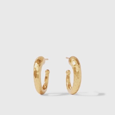 Julie Vos hammered hoop earrings in 24K gold plate, shown as a pair against a neutral background