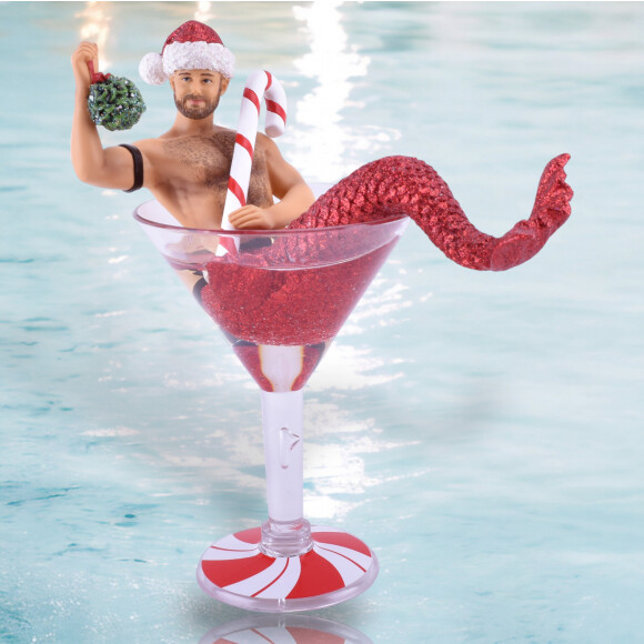 Mistletoe Santa Merman Ornament