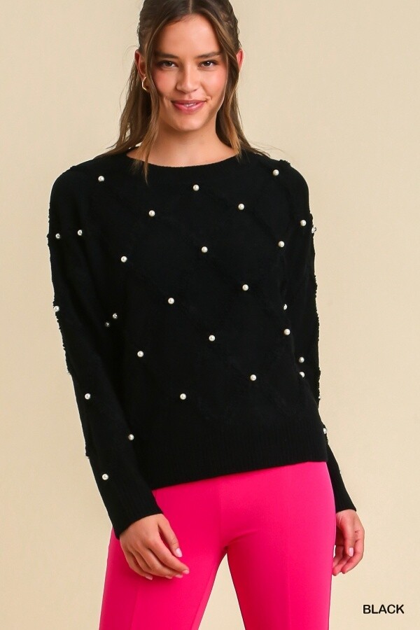 Pearl Cable Knit Pullover Sweater