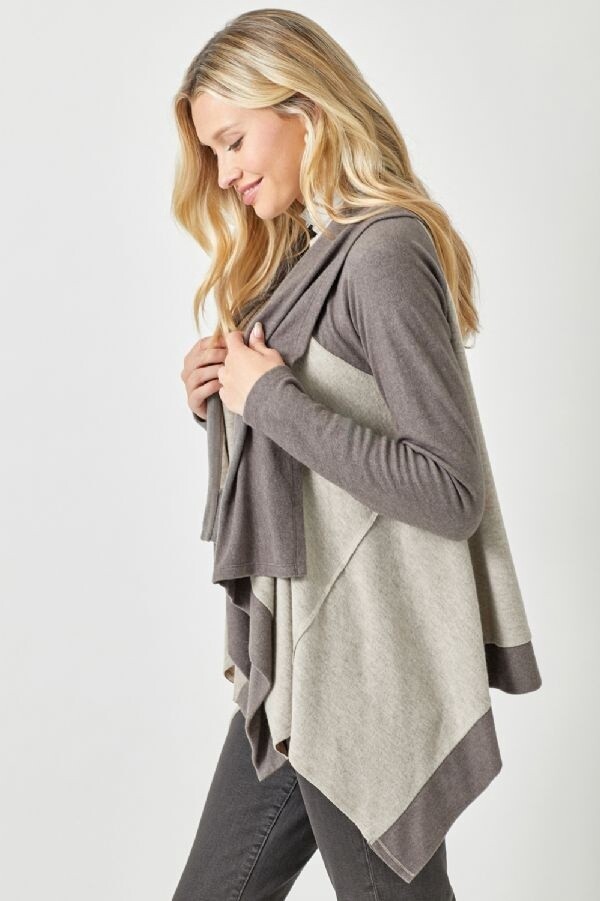 Brushed Knit Color Blocked Shawl- Mocha Multi