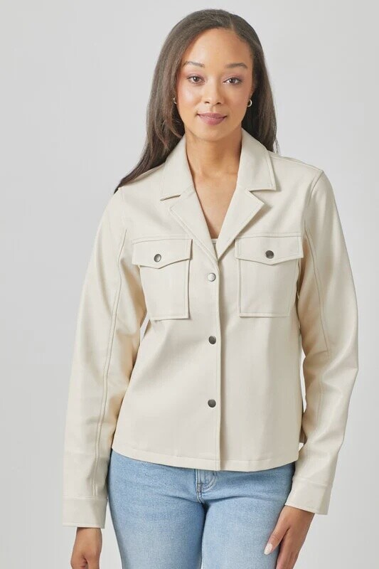 Leather Jacket w/ Pockets-Almond
