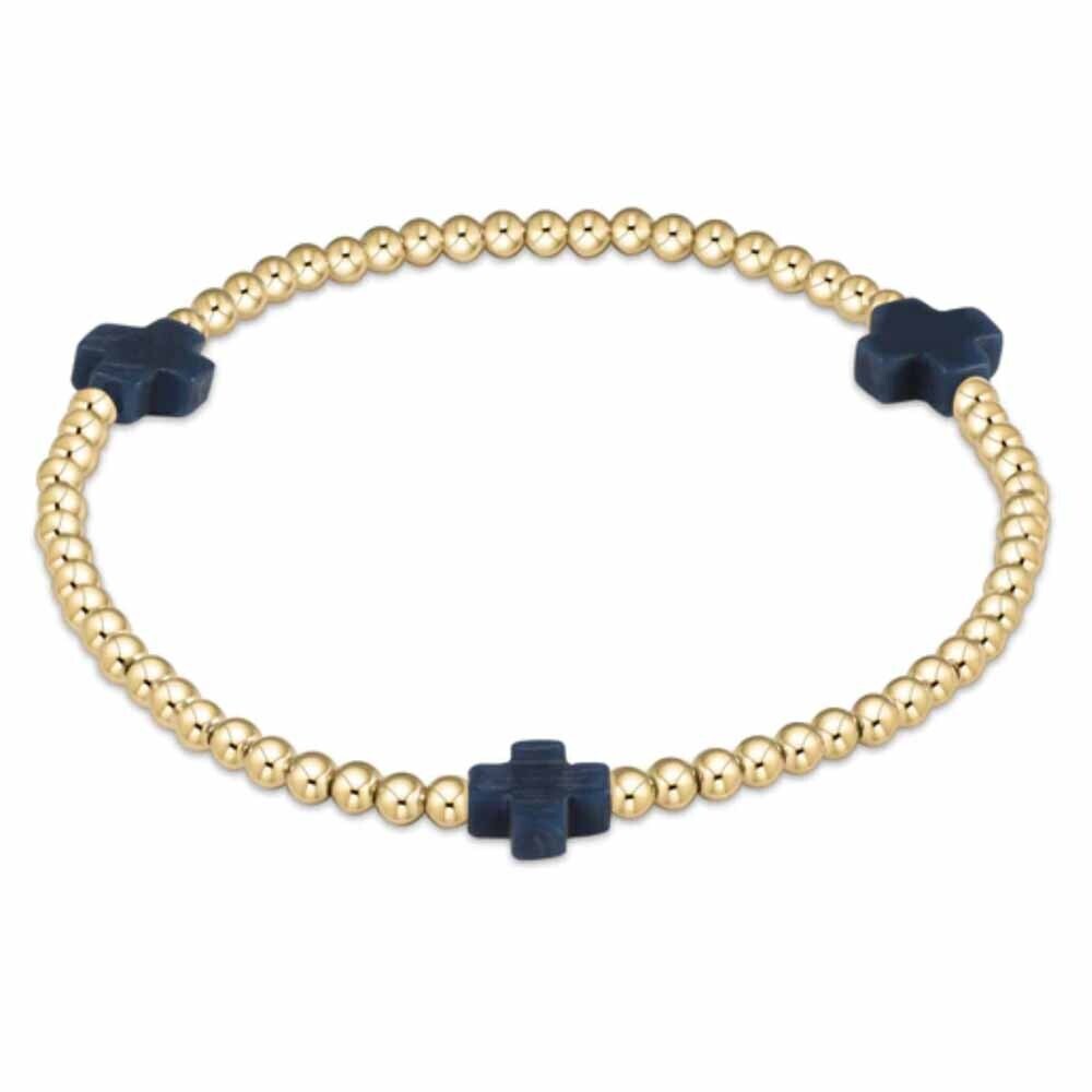Lapis 3mm Bead Bracelet - Signature Cross Small Gold Charm